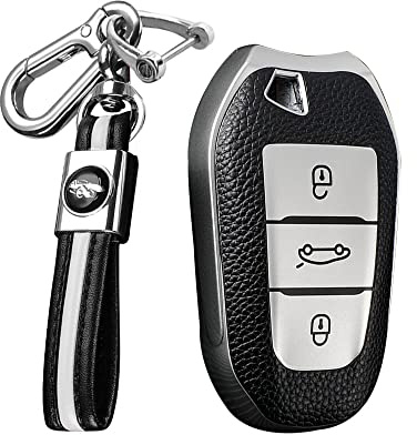 KUNIO Autoschlüssel Hülle Etui Passt für Peugeot 308 408 508 208 2008 3008 4008 5008 für Citroen Grand C4 Picasso C4L C6 C3-XR Zubehör TPU Schlüsselanhänger Fernbedienung Cover 3 Tasten Silber