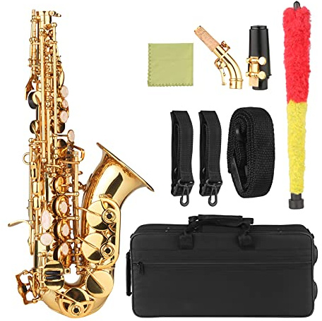 Btuty Bb Saxophone Soprano Gold Lacquer Brass Sax with Instrument Case Mouthpiece Neck Strap Cleaning Cloth Brush for Musicians Beginners