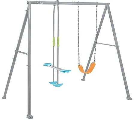 INTEX 44122E Heavy Duty Backyard Two Feature Swing Set: Includes Height Adjustable Swing and Glider – Plastisol-Coated Chain – Rust-Resistant Steel Frame – Anchor System – Easy Assembly
