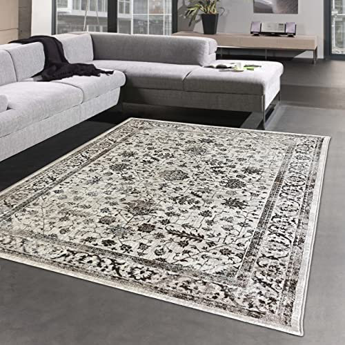 CARPETIA Teppich dezent Teppich Wohnzimmerteppich mit Pflanzen Verzierungen & Ornamenten in Creme, 240 x 340 cm