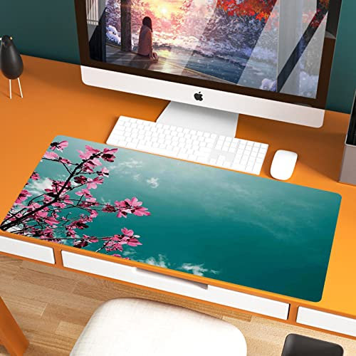 Large Gaming Mouse Mat, 80 x 40 cm Extended Large Size Mouse Pad,Floral,Fig Tree Florets with Sunny Sky Exotic Summer Spring Plants Scenic,Non-slip Rubber base, Compatible with Laser and Optical Mice