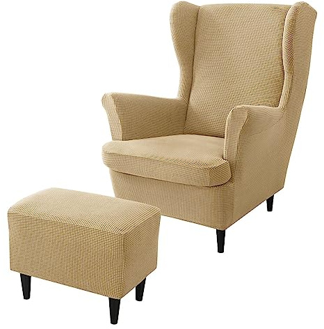 rackbone Ohrensesselbezüge, Ohrensessel-Bezug und Ottoman-Hocker-Bezug Sofabezug mit elastischem Band waschbarer Sessel-Schutzbezug für Wohnzimmer,1