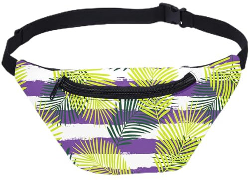 Surwin Bauchtasche für Damen Herren, Blätter Muster Gürteltasche Verstellbarem Riemen Hüfttasche Brusttasche für Reisen, Outdoor Sportarten, Training, Jogging, Radfahren (Lila Streifen)