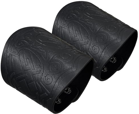 HiiFeuer 2 Stück Wikinger geprägte Kunstleder Manschette Armband, Nordischem Retro Cuff Bracelet Armbänder, Nordic Mjolnir Vegvisir Muster Manschette Armreif Wristband