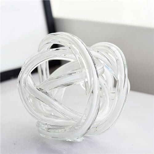 DECRZPB Farbige Glasurkunst weiße gewundene Linie Kugelornament Glasfigur handgefertigt Briefbeschwerer aus geblasenem Glas Geschenk zum Geburtstag