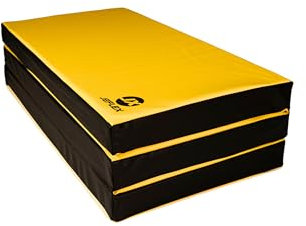 Jeflex - Gelb Schwarze klappbare Weichbodenmatte & Turnmatte 150 x 100 x 8 cm MADE IN GERMANY/faltbare Gymnastikmatte/platzsparende Fitnessmatte & faltbare Yogamatte/Sportmatte fürs Kinderzimmer