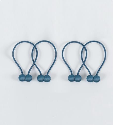 A.Monamour Lot de 4 Pièces Embrasses à Rideaux Magnétiques Attaches de Rideaux Aimantée Fort Aimant Boules Corde Boucle Pinces Draperie Voilage Décoration pour Maison Bureau Hôtel - Bleu
