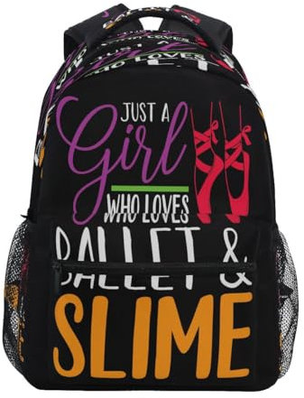 Ballet Slime Girl Backpack School Students Book Bag for Boy Girl Teen Kids Dancer Daypack Rucksack for Travel Camping Gym Hiking with Name Tag