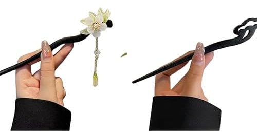 junweideyi 2 palillos de madera chinos para el pelo, palillos japoneses, retro, borla, flores, vintage, horquillas hechas a mano, accesorios de madera para el pelo para mujeres y niñas, pelo largo y