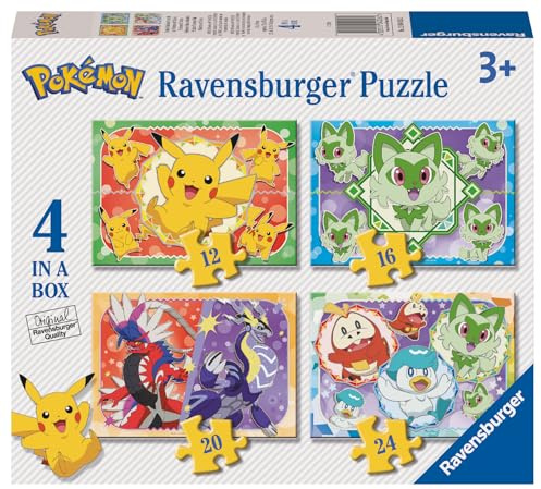 Ravensburger — 3 Jahre alte 4 in Einer Box, Pokémon — 3-Jahres, Pokémon-Sammlung, beinhaltet 4 Puzzles 12-16-20-24 Progressive Teile, Lernspiele, Geschenkideen