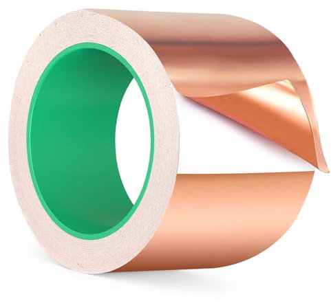 Kupferfolie Klebeband Schneckenband 20m x 70mm Kupferband Gegen Schnecken Schneckenschutz Beidseitig Leitende EMI Kapton Tape Selbstklebend Abschirmband Kupferband für Erdung Löten und Schneckenabwehr