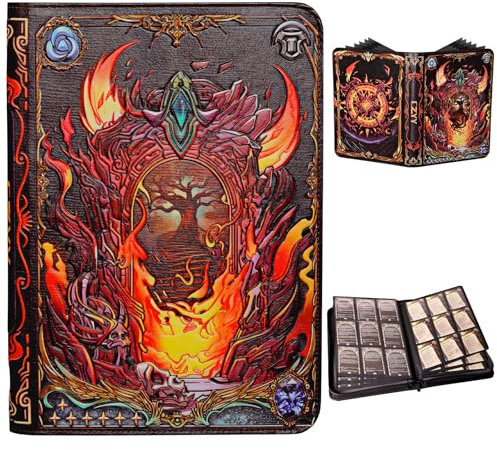 Portal Magic Book Sammelkartenordner, 3D-geprägtes PU-Leder, mit Reißverschluss, 9 Taschen und seitlicher Lade-Mappe, für 360 Karten, MTG, TCG, Sport und Karten