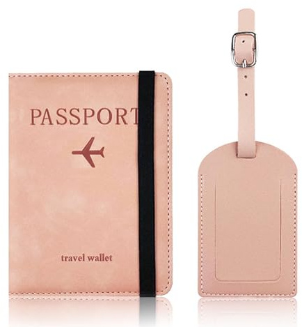 SSKHE Reisepasshülle, antimagnetisch, PU-Leder, RFID-blockierend, Reisedokumente, Organizer mit Kartenschlitz, Gepäckanhänger und elastischem Band, Reisepasshüllen, rose, 5.9 inches, Modern