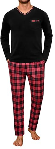 Demegimi Ensembles de Pyjama Homme Hiver Vêtements de Détente à Manche Longue Coton Chaud Pyjama Sets À Carreaux 2 Pièces Haut et Bas de Pyjama Pantalon