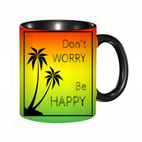 HRRASFAZF Tasse à Café | Tasse Céramique Fine | Cadeau Original | 330ml | Mug avec Anse | Cadeau Original pour Homme et Femme | Rasta, citation sur la musique du chanteur emblématique Palmiers Couleu