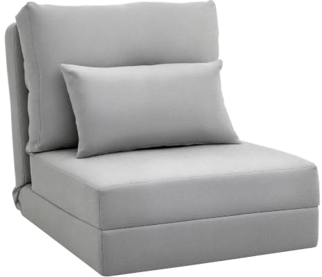 HOMCOM 2 in 1 Schlafsessel Klappbar Bettfunktion 60x80x56 cm Grau | Schlafsofa, Verstellbarer Rückenlehne, Kissen, Gästebett, in Leinenoptik, Klappsessel, Sessel, Wohnzimmer, Schlafzimmer