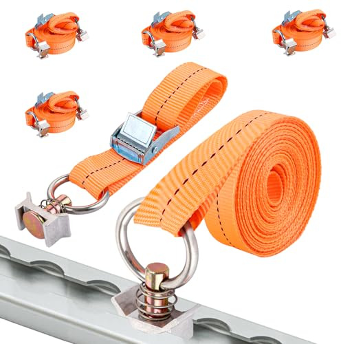 YAYODS 4 Stück Airline Fitting Spanngurt Set - 5 m Lang Ratschengurt Zurrschiene - 25 mm Breit Airlineschiene Zubehör mit Klemmschloss - Spanngurt für Airlineschiene Fitting für Airline Schienen