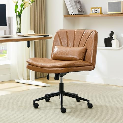 Oprisen Doppelschichtig Bürostuhl Schreibtischstuhl Ohne Armlehnen, Höhenverstellbar Drehbarer Schneidersitz Stuhl Sessel mit Rollen, Computerstuhl Lesesessel für Haus,Büro (PU-Leder Braun)