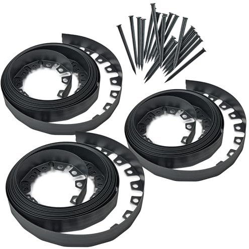Garronda Bordura Flessibile Giardino 30 m, Altezza 60 mm con 60 Ancoraggi, Bordo Curvo per Aiuole, Recinzione Giardino Esterno, Bordura Rollborder Plastica GD-0158
