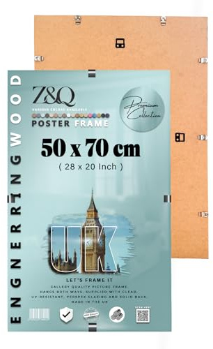 Z&Q Frameless Lightweight Classic, Sleek & Smart Clip Frame 50x70cm with HD Styrene Front & Secure Metal Clips – Perspex Style Photo Poster, Wall Mount