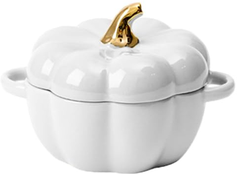 GXJIXf Pumpkin Soup Bowls, 14 Oz Ceramic Pumpkin Bowl with Lids, Oven Safe, Halloween Serving Dishes (White)