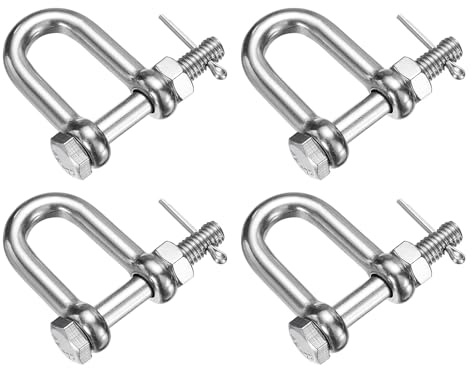 PATIKIL 4 Stück 304 Edelstahl D-Ring Schäkel, 1/4 Zoll (6mm) Marine-Qualität D-förmiger Schraubbolzen-Schäkel für Outdoor-Boote, Segelboote, Ketten-Rigg, Verschluss, Silber