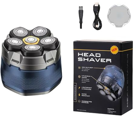 Rasoir Vardelicq - Crâne et corps，Rasoir à 6 lames avec batterie longue durée, conception étanche adaptée aux peaux humides ou sèches, fonctionnement sans fil avec écran LED