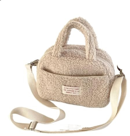 ZUGLQYSX Vinter lurvig plysch axelväska för damväskor luffare fluffig mjuk kvinnlig shoppare för resor och arbete, Beige, 22x16x8cm