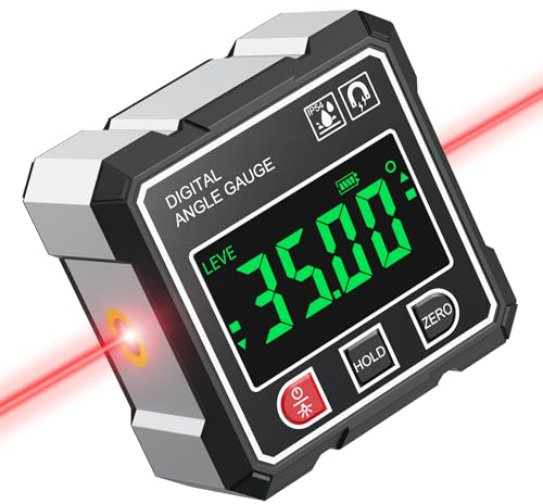 AUTOUTLET Inclinometro Digitale Ricaricabile,Level Box Digitale 4×90°con Laser e Retroilluminazione,4 Lati Magnetici/Impermeabile IP54, Angle Finder per Installazione Tubi Livellamento e Edilizia