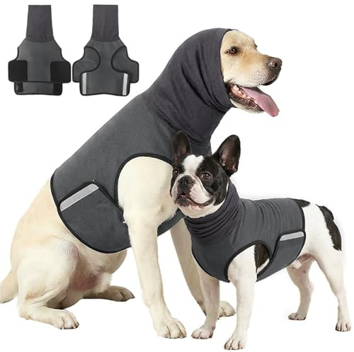 Chaleco calmante para Mascotas ansiosas, Funda para la Cabeza, diseño 2 en 1 para Perros, Tela de poliéster cómoda, fácil de Usar, Chaleco calmante para Perros, Abrigo con Capucha, Alivio de la