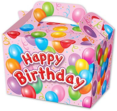 MustBeBonkers Happy Birthday Food Boxes - Picnic Carry Meal Box - Birthday Party Bag Plate (15 Boxes, Pink Box)