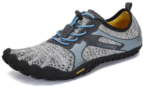 SAGUARO Barefoot Shoes Men Wide Toe Box Minimalist Trail Runner Sneakers Mens Fitness Gym Shoe FastⅠSize US 8.5 Women/6.5 Men Silver Grey