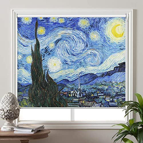 PASSENGER PIGEON Blackout Cordless Window Shades, Custom Made Light Filtering Motorized Printed Roller Blinds, Roller Shades with Picture, The Starry Night