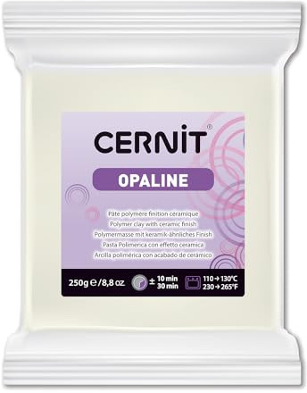 CERNIT CE0880250010C - Block Modelliermasse (Polymer) OPALINE, halb transluzent, ofenhärtend, sofort gebrauchsfähig, 250g, für DIY, Schmuck, Figuren, für Einsteiger und Hobbykünstler, Weiß1 Stück