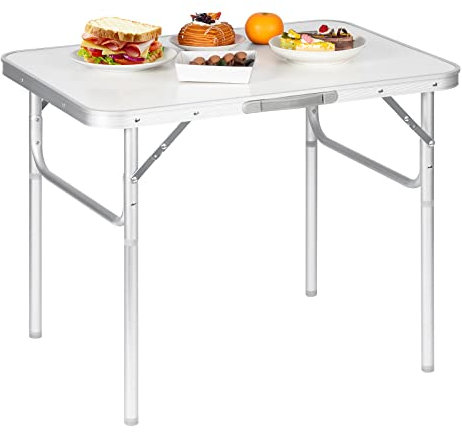 WOLTU Campingtisch faltbar Klapptisch Alu, Gartentisch Falttisch Klappbar Höhenverstellung für Balkon Terrasse Picknick, Beistelltisch Balkontisch Reisetisch, 75,5x55x25,5/59cm, Weiß