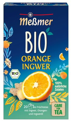 Meßmer Bio Orange Ingwer | Verfeinert mit natürlichem Fruchtöl | 100% natürliche Zutaten | 20 Teebeutel | Vegan | Glutenfrei | Laktosefrei, 55 g