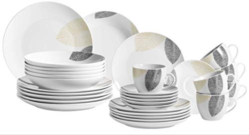 MÄSER Jona Set di stoviglie Decorate per 6 Persone, Servizio Combinato da 30 Pezzi, con Forme Senza Bordi, Porcellana, Bianco