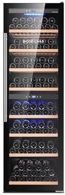 BODEGA43-180 Weinkühlschrank Freistehend Groß - Weinklimaschrank mit 2 Zonen, 5-20 ºC, 480 Liter, 180 Flaschen, 8 Regaleinschübe, Vollglas-Designtür, Geräuscharm (41 dB) & sehr vibrationsarm, Schwarz