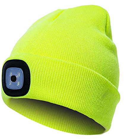 INHDBOX LED Mütze Kappe, Strickmütze mit USB Nachladbare Licht, Beleuchtung und blinkende Warnungs-Arten 8 LED, einfache Installation Vorne Hinten Scheinwerfer-Mütze, Unisex-Winterwärmer-Strickkappe