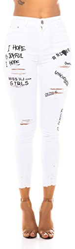 Miss RJ Jeans High Waist dam mager jeans jeans jeans använd look med skrifttryck