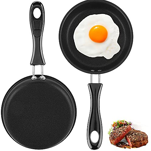 Ritte 2 Stück Mini Bratpfanne, Mini Antihaft Pfanne, Spiegelei Pfanne, Eierbratpfanne, Antihaft-Omelettpfanne mit Isolierschutzgriff zum Braten von Eiern, Speck, Schinkenscheiben, Steaks (Schwarz)