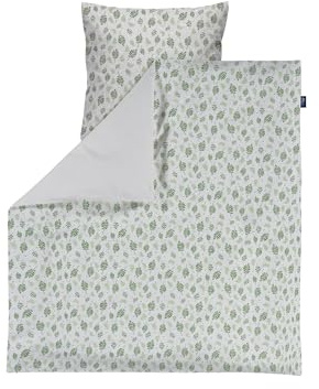 Alvi Bettwäsche Bio-Baumwolle Drifting Leaves - Silber 80x80 | Kinderbettwäsche, unisex, atmungsaktiv und weich mit bunten Motiven für angenehmen Schlafkomfort jede Nacht