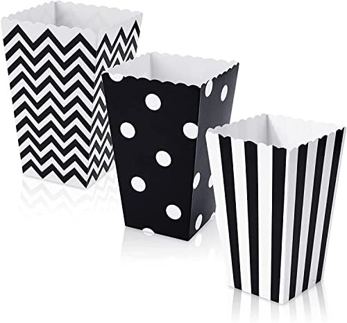 Miss-shop Popcorn Boîtes,Boîte à Popcorn 18PCS Popcorn Conteneurs Partie Carton Bonbon Conteneur Fête Boites Cadeaux pour Noël Parti Collations Bonbons Popcorn et Cadeaux,Noir