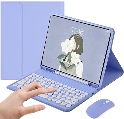 PboyiqiS Keyboard Case with Mouse for iPad 6th/5th Generation/Air 2/Pro 9.7, Case for iPad 9.7 inch with Keyboard and Mouse Cute Round Key Detachable Case with Pencil Holder, Mint Purple