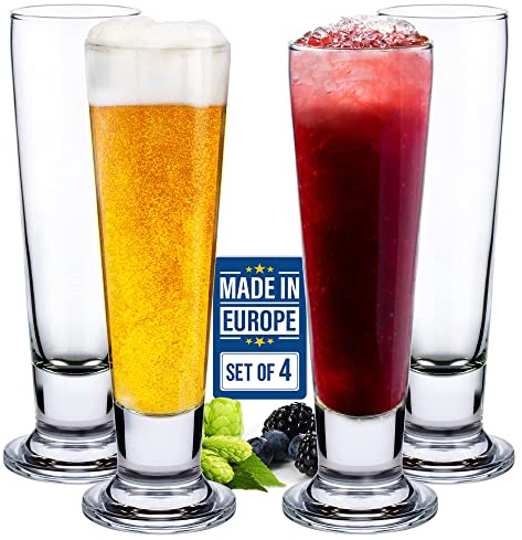 Crystalia Beer Glasses Set, Tall Footed Pilsner Glass, Pint Beer Drinking Set, Lead-Free Brewery Tumblers, Craft Beer Tasting Glass, 4 PCs