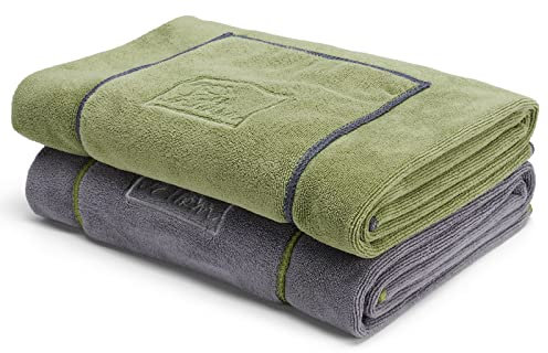 PETTOM 2er Set Hundehandtuch, Hundehandtuch Extra Saugfähig, Handtuch Hund Mikrofaser Schnell Trocknend und Weich, Badehandtuch für kleine & mittlelgroße Hunde und Katzen (Grau & Grün, 90x50cm)