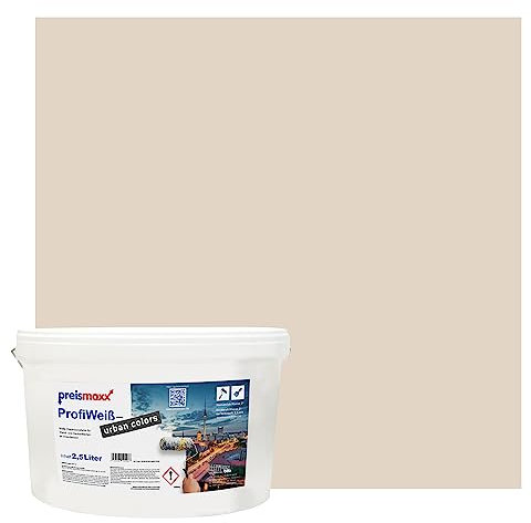 Preismaxx Profiweiß Wandfarbe beige 2,5L, hohe Deckkraft, Dispersionsfarbe innen, Innenwandfarbe Raumfarbe keksfarben cookie deckend, Deckkraftklasse 2, matt Innenfarbe Profi Qualität