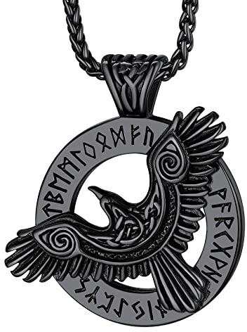 Richsteel Viking Amulett für Herren Männer Wikinger Vogelschädel Halskette Punk Rabe Anhänger mit Rune Symbol Kräheschädel Kette mit Keltischer Knot für Weihnachten Geburtstag Vatertag