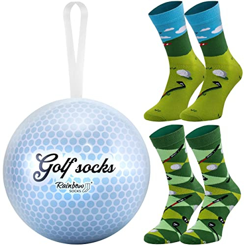 Rainbow Socks - Pelota De Golf Con Calcetines De Golf En El Interior - Un Regalo Para Los Amantes Del Golf - 2 Pares De Calcetines - Talla 41-46