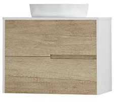 Baikal Gavin Top Mueble de baño Gavin, 2 cajones, Mueble Suspendido en Pared. Incluye Lavabo Cerámico sobre Encimera. Varios Acabados y Medidas. Mueble MONTADO. Sin Espejo 70 cm Nature